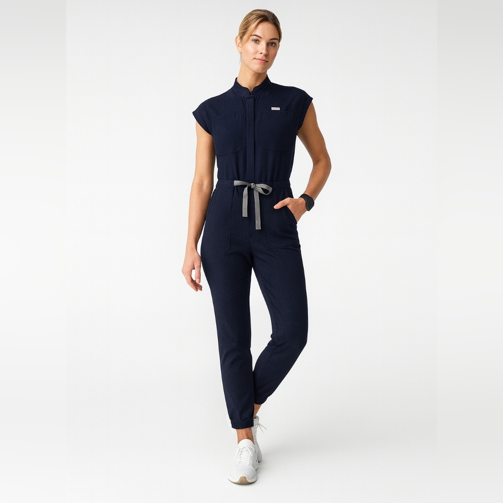 Figs Women's Navy Jumpsuit with Contrast Tie - Picture 1 of 16